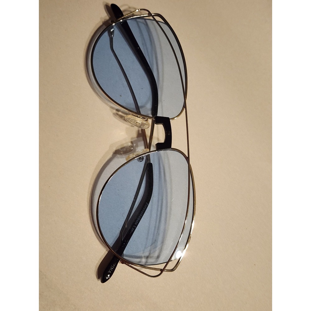 Gold Double Wire Frame Aviator Sunglasses Blue Tinted Lens Retro Style